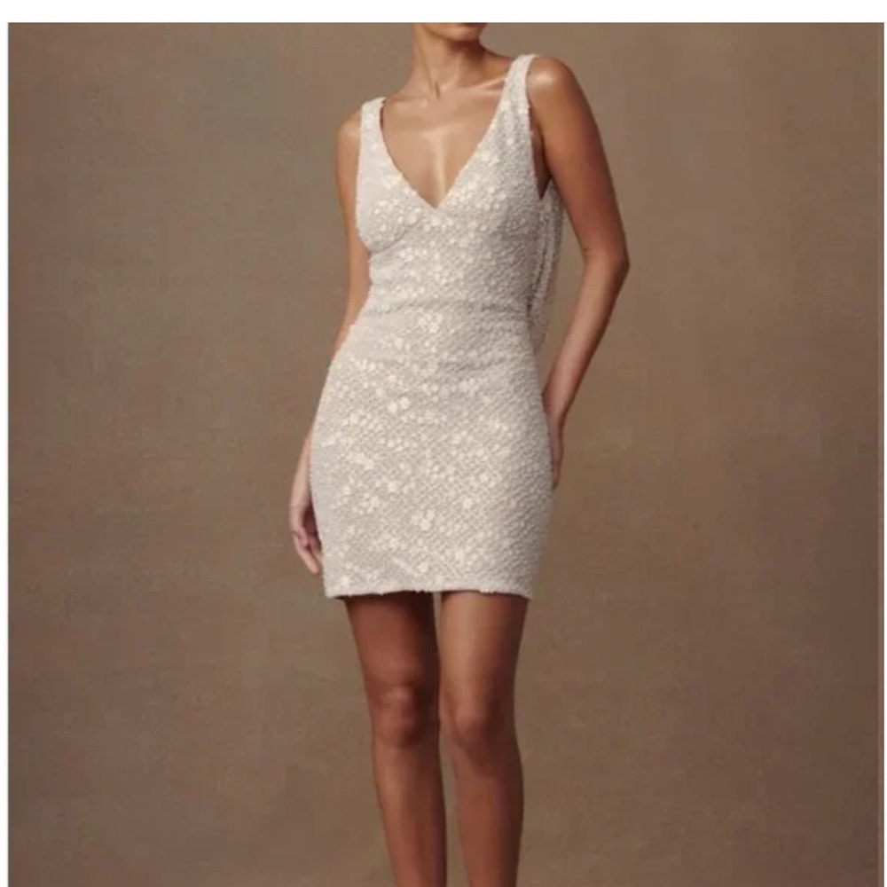 MESHKI Louanne Daisy Beaded Mini Dress